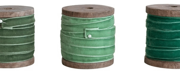 10 Yard Velvet Ribbon on Wood Spool, 3 Colors, Green - Image 2
