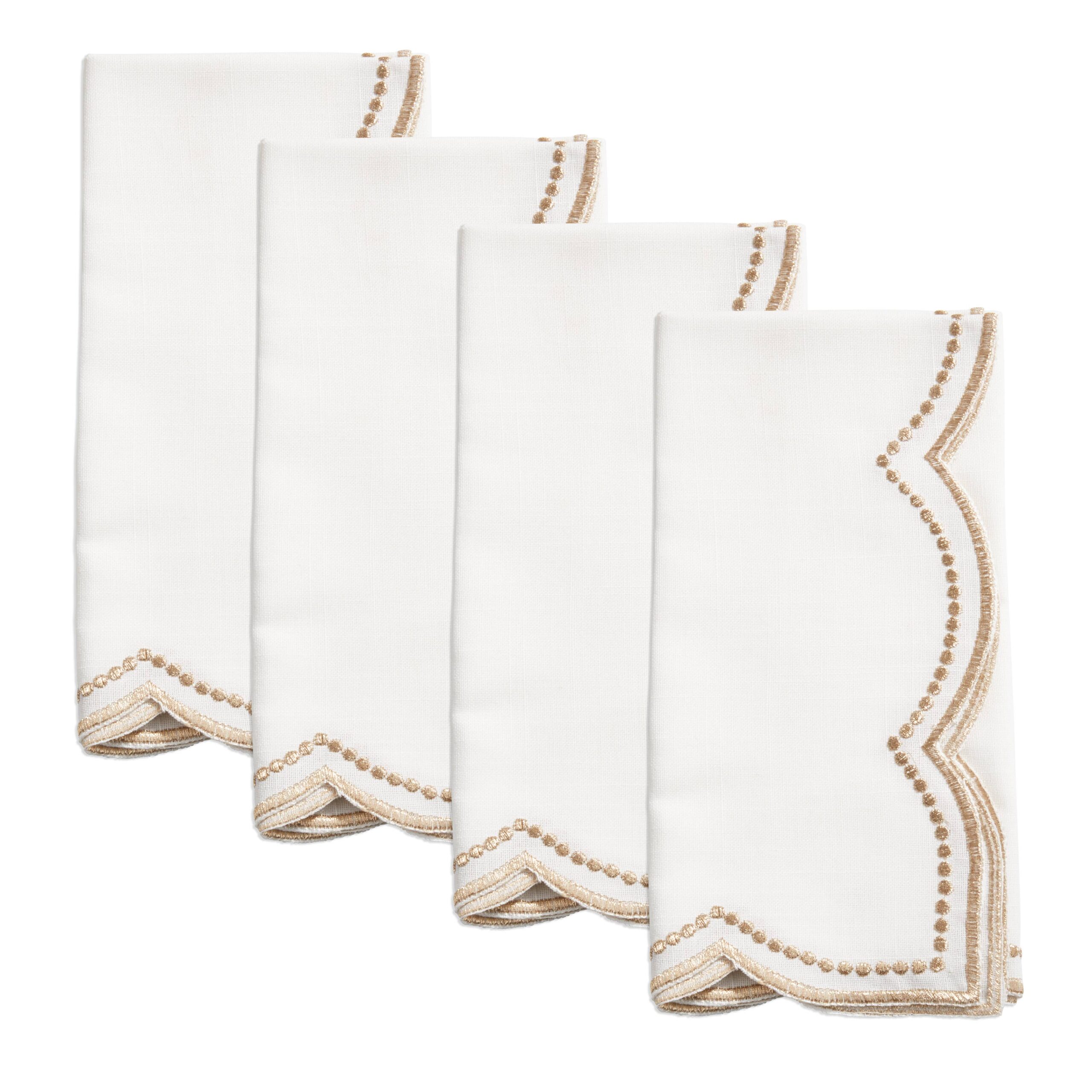 Embroidered Polka Dot Napkin w/ Scallop Edge: Gold, 20"