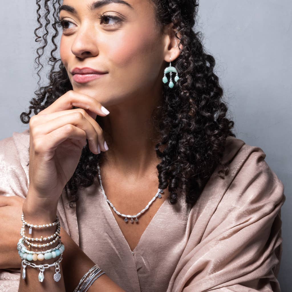 Stone Crescent Drop Earring - African Turquoise/Gold - Image 2