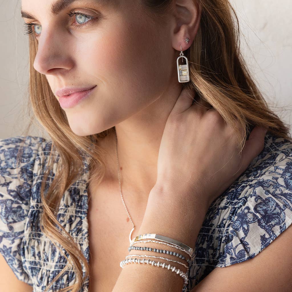 Good Karma Miyuki Frame Earring - Ivory/Silver - Image 4